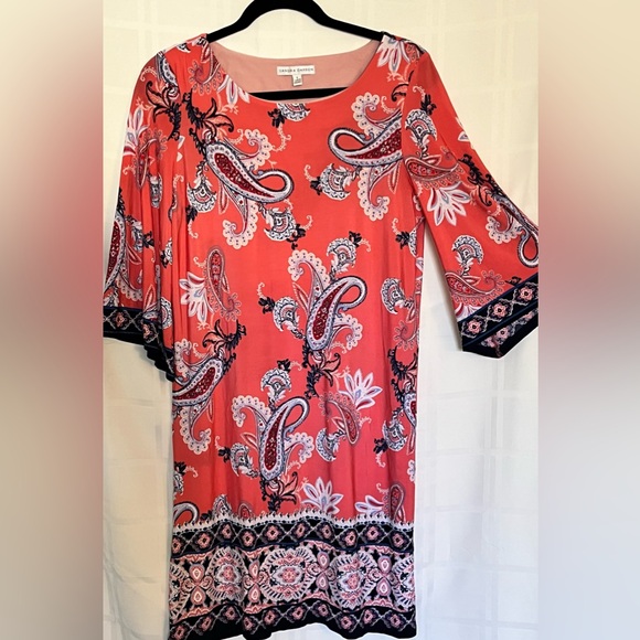 Sandra Darren women’s size 8 Paisley, coral color and blue - Picture 1 of 6